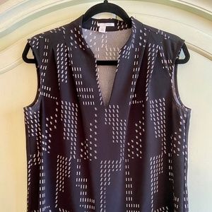Black and White Patterned Tank Top Blouse - Halogen - Size M